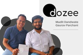 A mobile phone with Dozee's app on the screen and a Dozee device