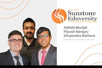 Sunstone founders Ashish Munjal and Piyush Nangru standing in an office looking at the camera