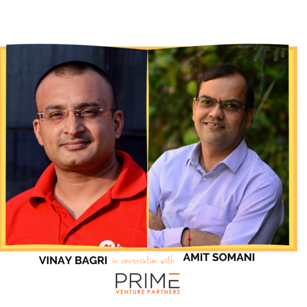 A graphic with guest(Vinay Bagri) and host's (Amit Somani) name and image.