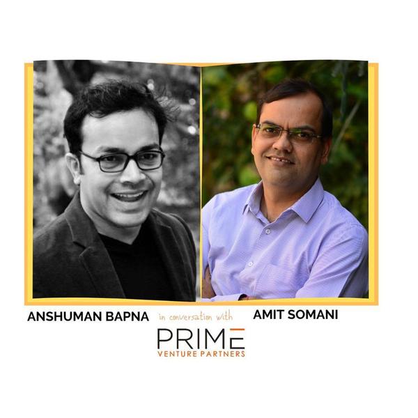 A graphic with guest(Anshuman Bapna) and host's (Amit Somani) name and image.