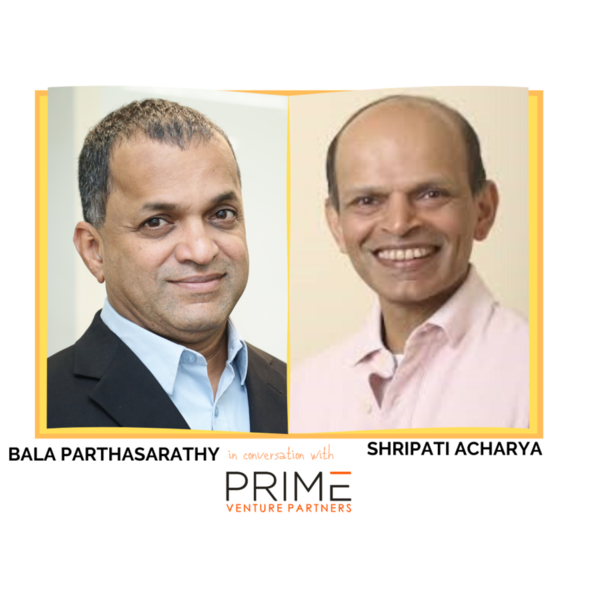 A graphic with guest(Bala Parthasarathy) and host's (Shripati Acharya) name and image.