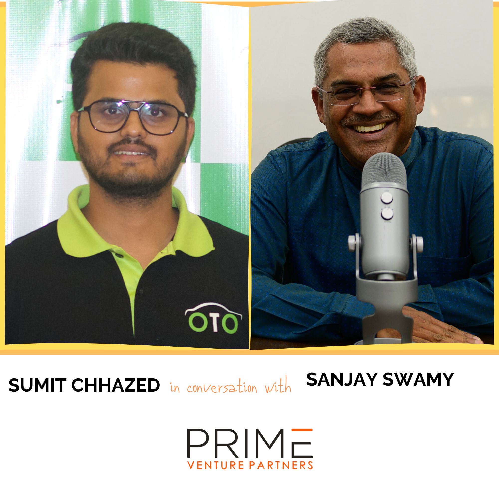 A graphic with guest(Sumit Chhazed) and host's (Sanjay Swamy) name and image.