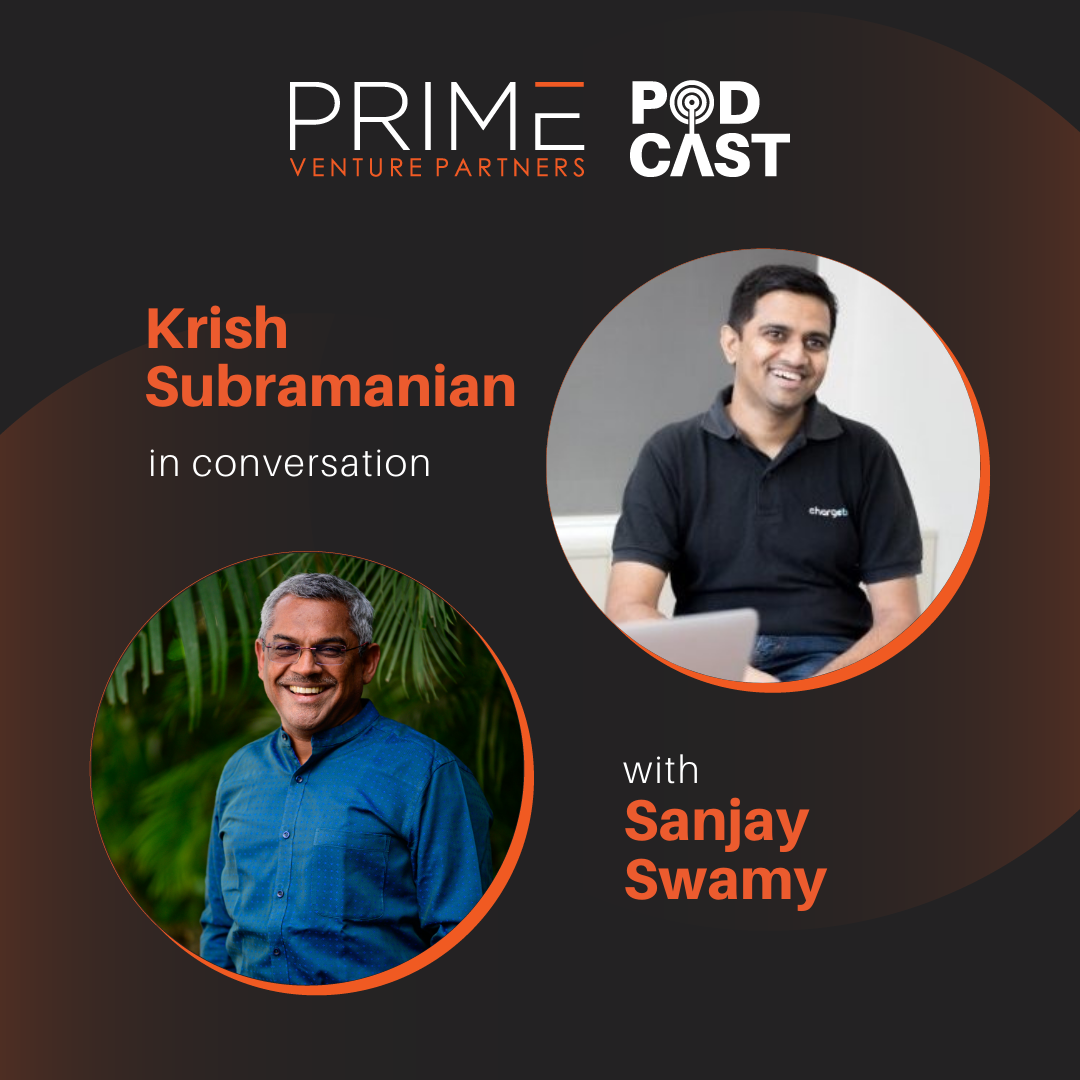 A graphic with guest(Krish Subramanian) and host's (Sanjay Swamy) name and image.