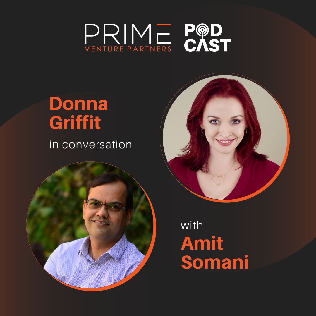 A graphic with guest(Donna Griffit) and host's (Amit Somani) name and image