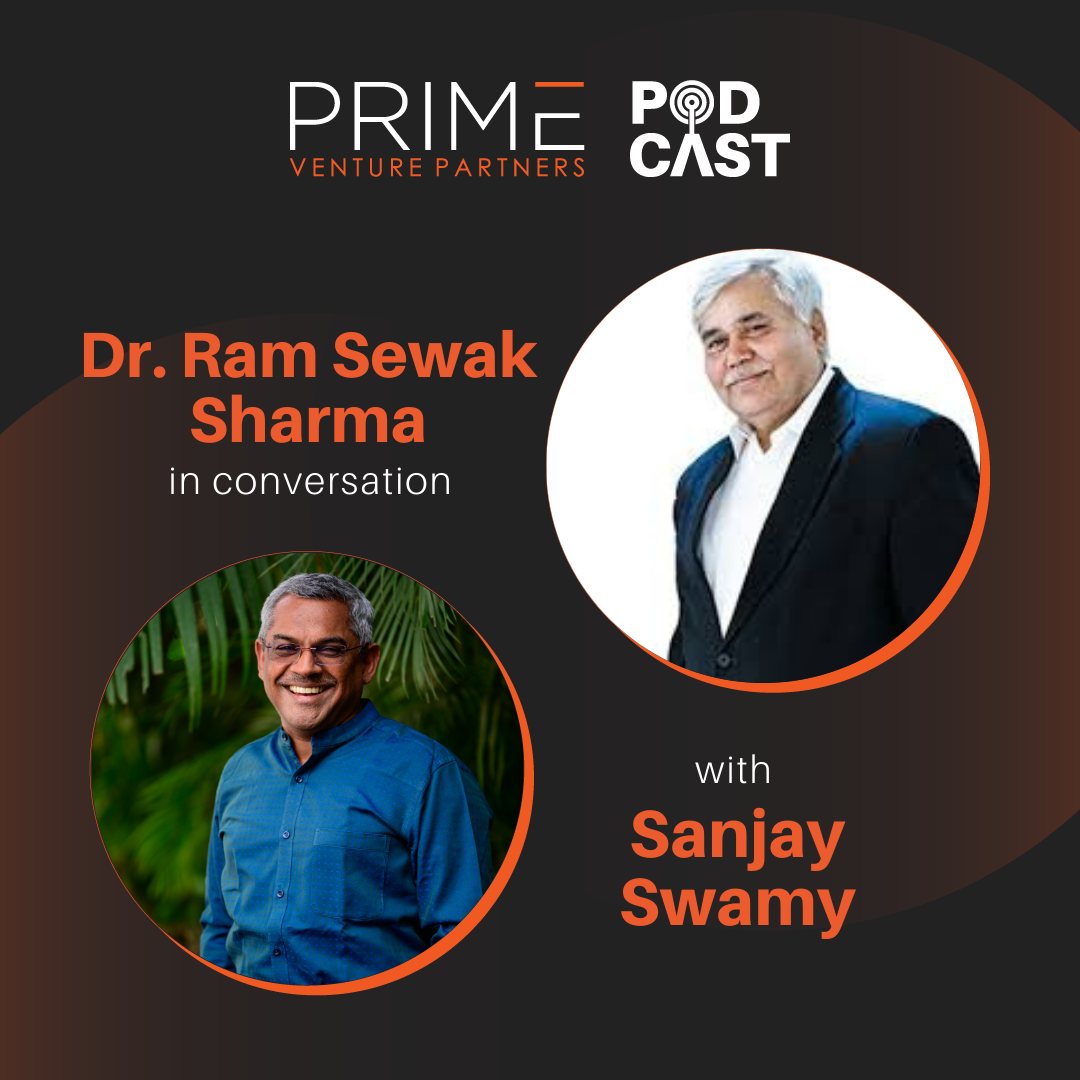 A graphic with guest(Ram Sewak Sharma) and host's (Sanjay Swamy) name and image.